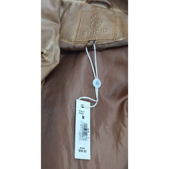 Max studio womens medium caramel faux leather moto jacket Cognac brown - Picture 5 of 7